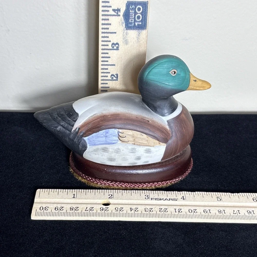 Vintage Mallard Duck Shoe Brush Ceramic On Wood Cabin Lodge Lake Decor 5x2.75x4
